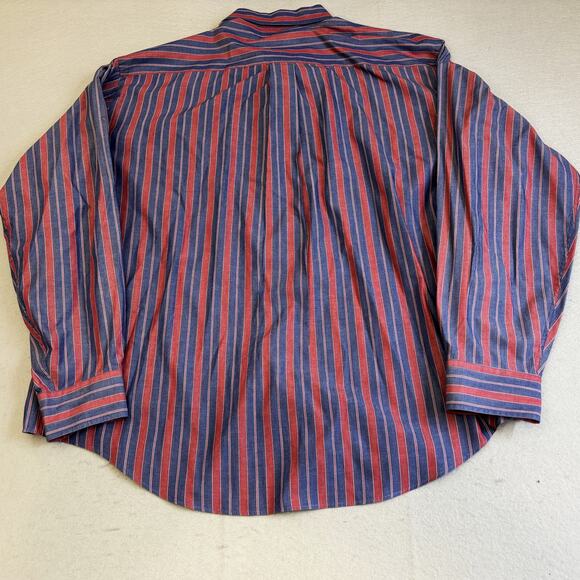 LL Bean Button Up Shirt Mens XL Red Blue Striped Dress Workwear Business Casual - Picture 6 of 7
